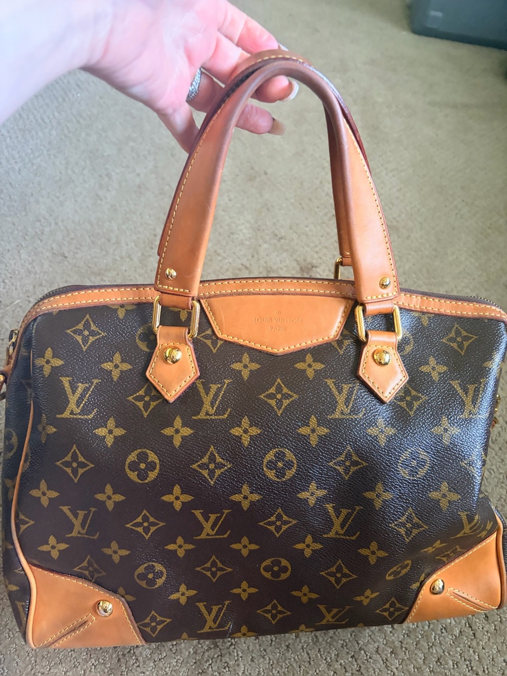 Louis Vuitton Brown Monogram Canvas Shoulder Bag with Tan Leather Trim - Picture 15 of 16